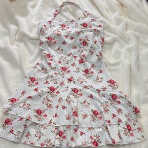 SHEIN Red and White Floral Kids Halter Dress